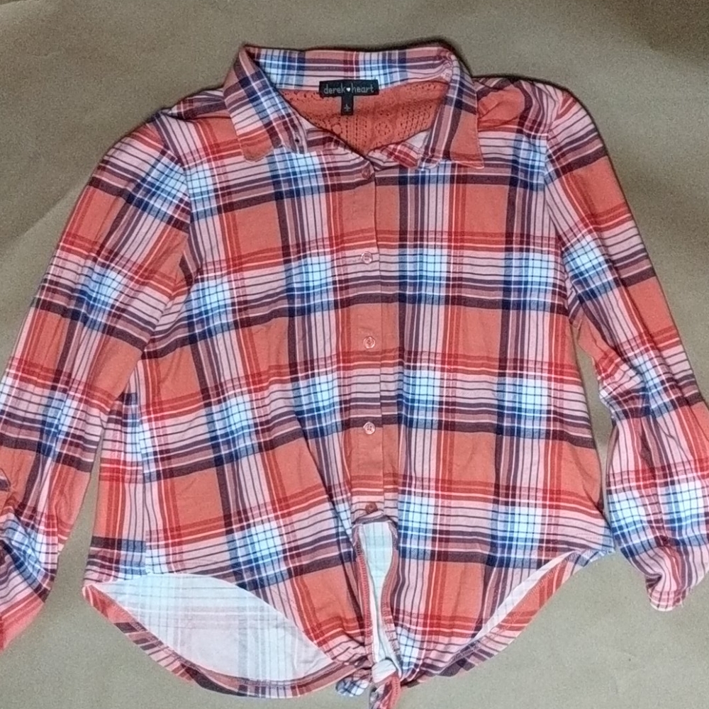Derek Heart plaid shirt with lace back